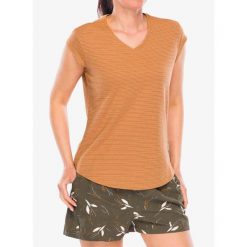 Koszulka turystyczna damska Royal Robbins Vacationer V-Neck SS. Brązowe koszulki sportowe ROYAL ROBBINS, bez wzorów, bez ramiączek. Za 251.99 zł.