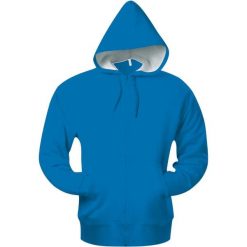 Bluza z kapturem z kieszeniami kangurkami Kariban. Niebieskie bluzy KARIBAN, xl, bez wzorów, z bawełny, z kapturem. Za 183.50 zł.