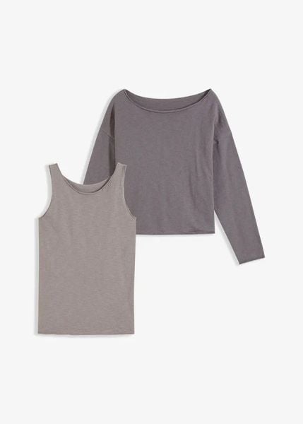 Sweter + top z czystej bawełny (kompl. 2-cz.). Czarne swetry bonprix, bez wzorów, z bawełny, bez ramiączek. Za 149.99 zł.