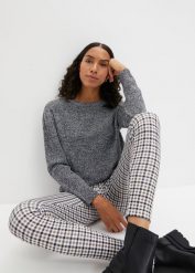 Sweter melanżowy z okrągłym dekoltem. Zielone swetry bonprix, bez wzorów, z dzianiny, bez ramiączek. Za 59.99 zł.