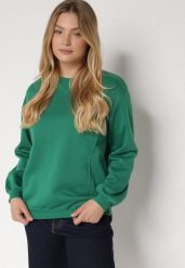 Zielona Bluza z Bawełną Ozdobiona Przeszyciami Fezoria. Zielone bluzy sportowe Born2be, l, bez wzorów, z bawełny, bez kaptura. Za 69.99 zł.