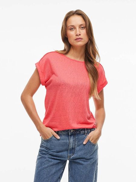 Vila Koszulka "Ciara" w kolorze koralowym rozmiar: S. Czerwone bluzki Vila, s, bez wzorów, bez kołnierzyka, bez ramiączek. Za 78.28 zł.