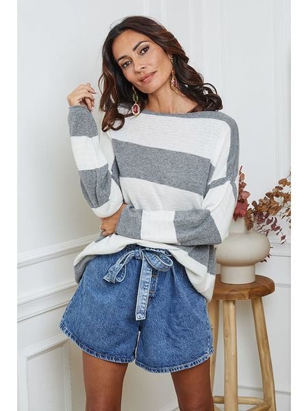 So Cachemire Sweter "Epi" w kolorze biało-szarym rozmiar: S. Białe swetry So Cachemire, s, bez wzorów, z kaszmiru, bez ramiączek. Za 217.53 zł.