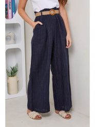 Rodier Lin Lniane spodnie w kolorze granatowym rozmiar: XL/XXL. Niebieskie spodnie materiałowe Rodier Lin, xl, bez wzorów, ze lnu. Za 105.63 zł.