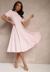 Różowa Sukienka Rozkloszowana o Taliowanym Fasonie Telaswena. Czerwone sukienki Renee, na co dzień, m, bez wzorów, eleganckie, bez kołnierzyka, bez ramiączek, midi, rozkloszowane. Za 79.99 zł.