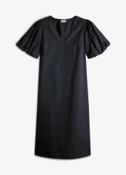 Sukienka midi z bawełny organicznej. Czarne sukienki bonprix, bez wzorów, z bawełny, bez kołnierzyka, bez ramiączek, midi. Za 59.99 zł.