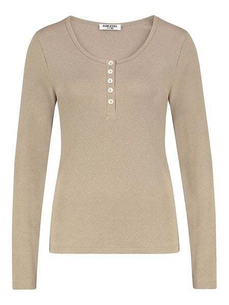 Sublevel Koszulka w kolorze beżowym rozmiar: XS. Brązowe bluzki Sublevel, xs, bez wzorów, prążkowane, bez kołnierzyka, bez ramiączek. Za 36.86 zł.