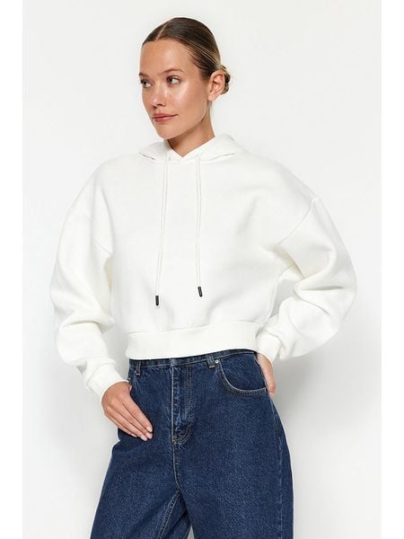 Trendyol Bluza w kolorze białym rozmiar: XS. Białe bluzy Trendyol, xs, bez wzorów, z bawełny, z kapturem. Za 73.95 zł.