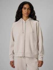 4F Bluza dresowa loose z kapturem damska - biała XL. Białe bluzy 4f, xl, bez wzorów, z dresówki, z kapturem. Za 199.99 zł.