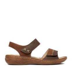 Sandały Rieker. Brązowe sandały Rieker, bez wzorów, bez obcasa, na płaskiej podeszwie, bez zapięcia. Za 289.99 zł.