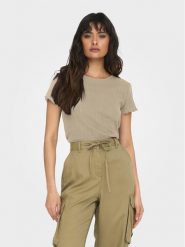 ONLY T-Shirt Carlotta 15256154 Beżowy Tight Fit. Brązowe t-shirty Only, s, bez wzorów, z bawełny, bez kołnierzyka, bez ramiączek. Za 49.99 zł.