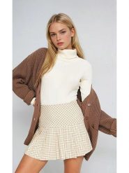 Monki Spódnica w kolorze beżowym rozmiar: 40. Brązowe spódnice Monki, bez wzorów, mini, rozkloszowane. Za 48.95 zł.