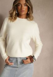 Jasnobeżowy Sweter z Wełną ze Ściągaczami Furrive. Brązowe swetry Renee, bez wzorów, z jeansu, bez ramiączek. Za 59.99 zł.