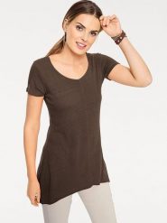 Heine Jedwabna koszulka w kolorze ciemnobrązowym rozmiar: 38. Brązowe bluzki Heine, bez wzorów, z jedwabiu, z asymetrycznym kołnierzem, bez ramiączek. Za 87.40 zł.