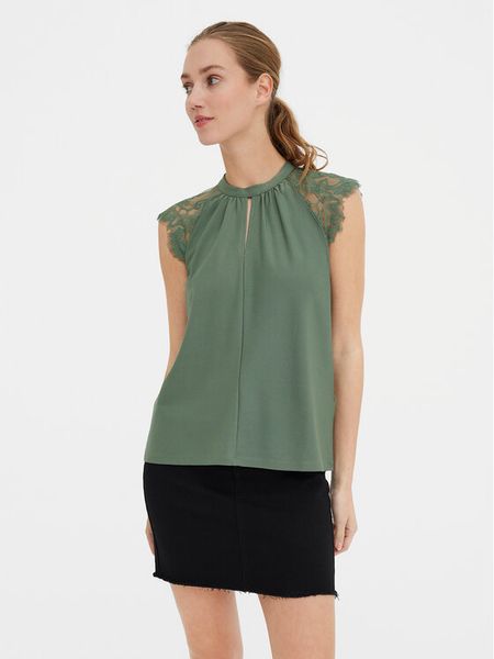Vero Moda Bluzka Milla 10226072 Zielony Regular Fit. Zielone bluzki Vero Moda, xs, bez wzorów, z syntetyku, bez kołnierzyka, bez ramiączek. Za 59.99 zł.