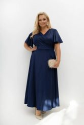 Kopertowa sukienka maxi Midnight Navy Glam z połyskiem na wesele i bal granatowa Plus Size Oversize. Niebieskie sukienki Moda Size Plus Iwanek, na imprezę, m, bez wzorów, z dzianiny, eleganckie, bez kołnierzyka, plus size, bez ramiączek, maxi, kopertowe. Za 379.90 zł.