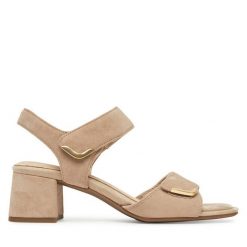 Sandały Tamaris. Brązowe sandały Tamaris, bez wzorów, bez obcasa, na słupku, bez zapięcia. Za 319.99 zł.