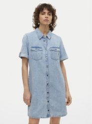 Vero Moda Sukienka jeansowa Jennie 10309665 Niebieski jasny Regular Fit. Niebieskie sukienki Vero Moda, m, bez wzorów, z bawełny, bez kołnierzyka, bez ramiączek. Za 152.99 zł.