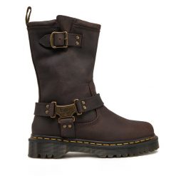 Botki Dr. Martens. Brązowe botki Dr. Martens, bez wzorów, bez obcasa, na płaskiej podeszwie, bez zapięcia. Za 1,009.00 zł.