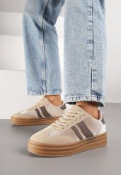 Ciemnobeżowe Sneakersy Typu Kultowe Tenisówki na Niskiej Platformie Tulafia. Brązowe obuwie sportowe Renee, bez zapięcia, tenisowe. Za 99.99 zł.