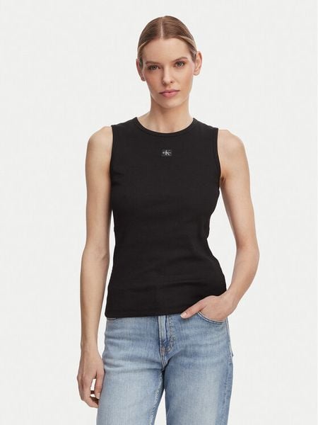 Calvin Klein Jeans Top LV047F246G Czarny Slim Fit. Czarne topy Calvin Klein Jeans, m, bez wzorów, z bawełny, bez kołnierzyka, bez ramiączek. Za 114.99 zł.