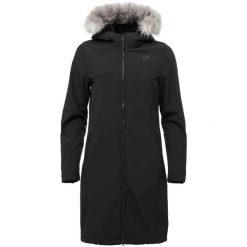 Damski płaszcz typu softshell Loap Lustra Black. Czarne płaszcze ZSPORT, bez wzorów, z softshellu, bez kaptura. Za 443.99 zł.