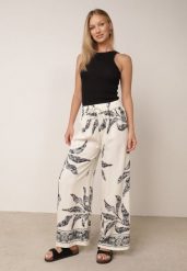 Kremowo-Czarne Spodnie Wiskozowe Szerokie z Florystycznym Motywem Casual Nelinore. Brązowe spodnie materiałowe Born2be, na co dzień, bez wzorów, z jeansu. Za 49.99 zł.