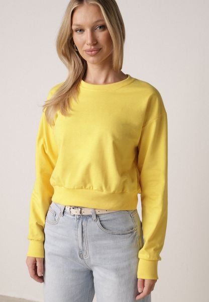 Żółta Bluza z Dodatkiem Bawełny Wykończona Ściągaczami Evilaya. Żółte bluzy Born2be, l, bez wzorów, z bawełny, bez kaptura. Za 39.99 zł.