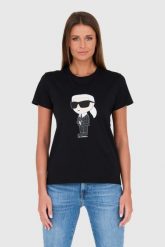 KARL LAGERFELD Czarny damski t-shirt Karl, Rozmiar XS. Czarne t-shirty KARL LAGERFELD, s, bez wzorów, bez kołnierzyka, bez ramiączek. W wyprzedaży za 209.99 zł.
