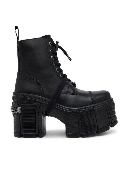 NEW ROCK Trzewiki M-TM001-C4 Czarny. Czarne botki NEW ROCK, bez wzorów, ze skóry, bez obcasa, na słupku, bez zapięcia. Za 1,059.00 zł.