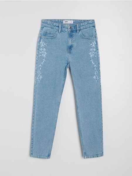 Jeansy slim z efektem sprania - niebieski. Niebieskie jeansy Sinsay, l, bez wzorów. Za 69.99 zł.