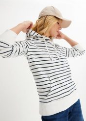 Bluza z kapturem z mieszanki bawełny. Białe bluzy bonprix, bez wzorów, z bawełny, z kapturem. Za 109.99 zł.