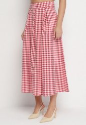 Czerwona Spódnica w Kratę Rozkloszowana z Bawełną Leanolia. Czerwone spódnice Born2be, na co dzień, m, bez wzorów, z bawełny, eleganckie, midi, proste. Za 89.99 zł.