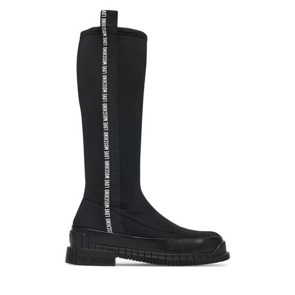 Kozaki LOVE MOSCHINO. Czarne kozaki Love Moschino, bez obcasa, na płaskiej podeszwie, bez zapięcia. Za 1,099.00 zł.