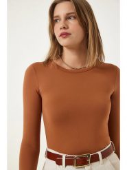 Happiness Istanbul Koszulka w kolorze karmelowym rozmiar: 40. Brązowe bluzki Happiness Istanbul, bez wzorów, bez kołnierzyka, bez ramiączek. Za 48.45 zł.