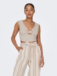 ONLY Top w kolorze beżowym rozmiar: XL. Brązowe topy Only, xl, bez wzorów, bez kołnierzyka, bez ramiączek. Za 32.98 zł.