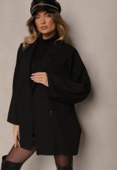 Czarna Oversizowa Marynarka z Klapami i Dwurzędowym Zapięciem Sinthelis. Czarne marynarki i żakiety Renee, z aplikacjami, eleganckie. Za 129.99 zł.