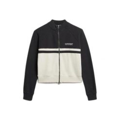 Damska bluza dresowa zapinana na zamek Superdry Athletic Essentials. Czarne bluzy sportowe Superdry, bez wzorów, z dresówki, bez kaptura. Za 288.40 zł.