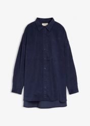 Koszula sztruksowa oversize. Niebieskie koszule bonprix, bez wzorów, z bawełny, bez kołnierzyka, bez ramiączek. Za 99.99 zł.