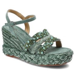 Zielone Sandały Alma En Pena Stylowe Buty Na Koturnie. Zielone sandały Alma en Pena, z aplikacjami, z zamszu, eleganckie, bez obcasa, na koturnie, bez zapięcia. Za 439.00 zł.