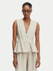 Marella Bluzka Vallo 2613161042 Beżowy Regular Fit. Brązowe bluzki Marella, bez wzorów, ze lnu, bez kołnierzyka, bez ramiączek. Za 849.99 zł.