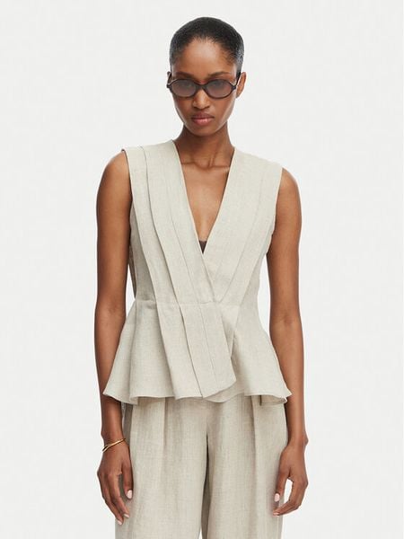 Marella Bluzka Vallo 2613161042 Beżowy Regular Fit. Brązowe bluzki Marella, bez wzorów, ze lnu, bez kołnierzyka, bez ramiączek. Za 550.99 zł.