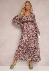 Różowa Sukienka Hellanassa. Czerwone sukienki Renee, l, z aplikacjami, eleganckie, bez kołnierzyka, bez ramiączek, maxi, kopertowe. Za 119.99 zł.