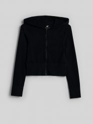 4F Bluza dresowa slim z kapturem damska - czarna XL/XXL. Czarne bluzy 4f, xl, bez wzorów, z dresówki, z kapturem. Za 169.99 zł.