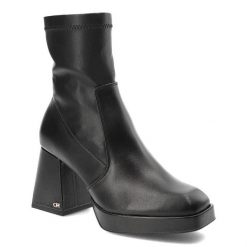 Czarne Botki CheBello Modne Skórzane Buty Na Obcasie. Czarne botki CheBello, bez wzorów, ze skóry, bez obcasa, na obcasie, bez zapięcia. Za 419.00 zł.