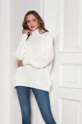 Oversizowy Sweter z Luźnym Golfem - Ecru. Brązowe golfy Lanti, uniwersalny, bez wzorów, z materiału, bez ramiączek. Za 249.90 zł.