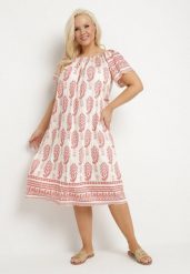 Różowa Wiskozowa Sukienka ze Wzorem Boho Ellivra. Czerwone sukienki Born2be, na co dzień, xl, z aplikacjami, z jeansu, boho, bez kołnierzyka, bez ramiączek, midi. Za 64.99 zł.
