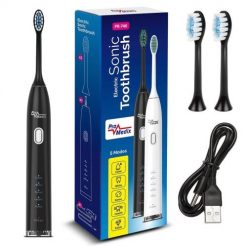 Szczoteczka soniczna do zębów Promedix, kolor czarny,, 5 trybów, timer, wskaźnik poziomu nał. baterii, 2 końcówki, kabel USB, P. Szczoteczki soniczne ProMedix. Za 96.99 zł.