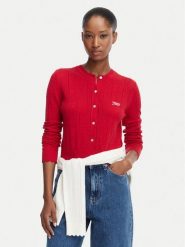 Tommy Jeans Kardigan Pointelle DW0DW22931 Czerwony Regular Fit. Czerwone kardigany Tommy Jeans, l, bez wzorów, z jeansu. Za 449.99 zł.