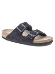 Birkenstock Skórzane klapki "Arizona" w kolorze granatowym rozmiar: 41. Niebieskie klapki Birkenstock, bez wzorów, ze skóry, z otwartym noskiem, bez obcasa. Za 489.45 zł.